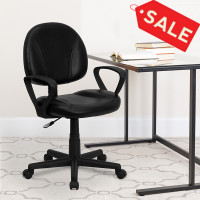 Flash Furniture Mid-Back Black Leather Ergonomic Task Chair with Arms BT-688-BK-A-GG